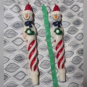 Festive Snowman Candle Set with Red and White Swirls